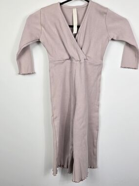 Milk Kids Beige/taupe Romper 5Y Longs Sleeve Ribbed Wide Leg One Piece Jumpsuit